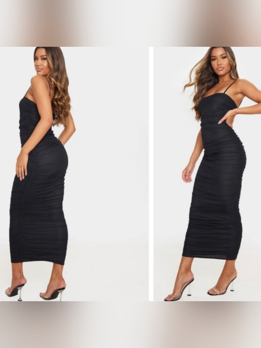 PrettyLittleThing Black Ruched Strapless Midi Dress